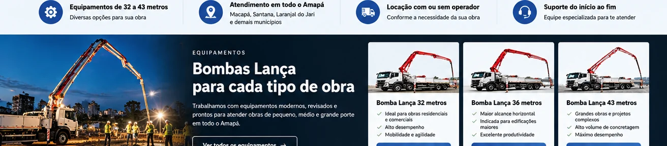 Bomba lança de concreto trabalhando em obra